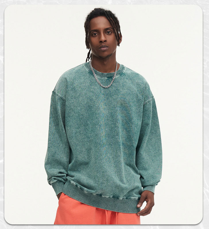 425g washed to make old vintage couple round neck sweater.