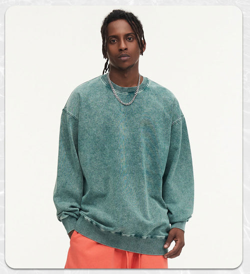 425g washed to make old vintage couple round neck sweater.