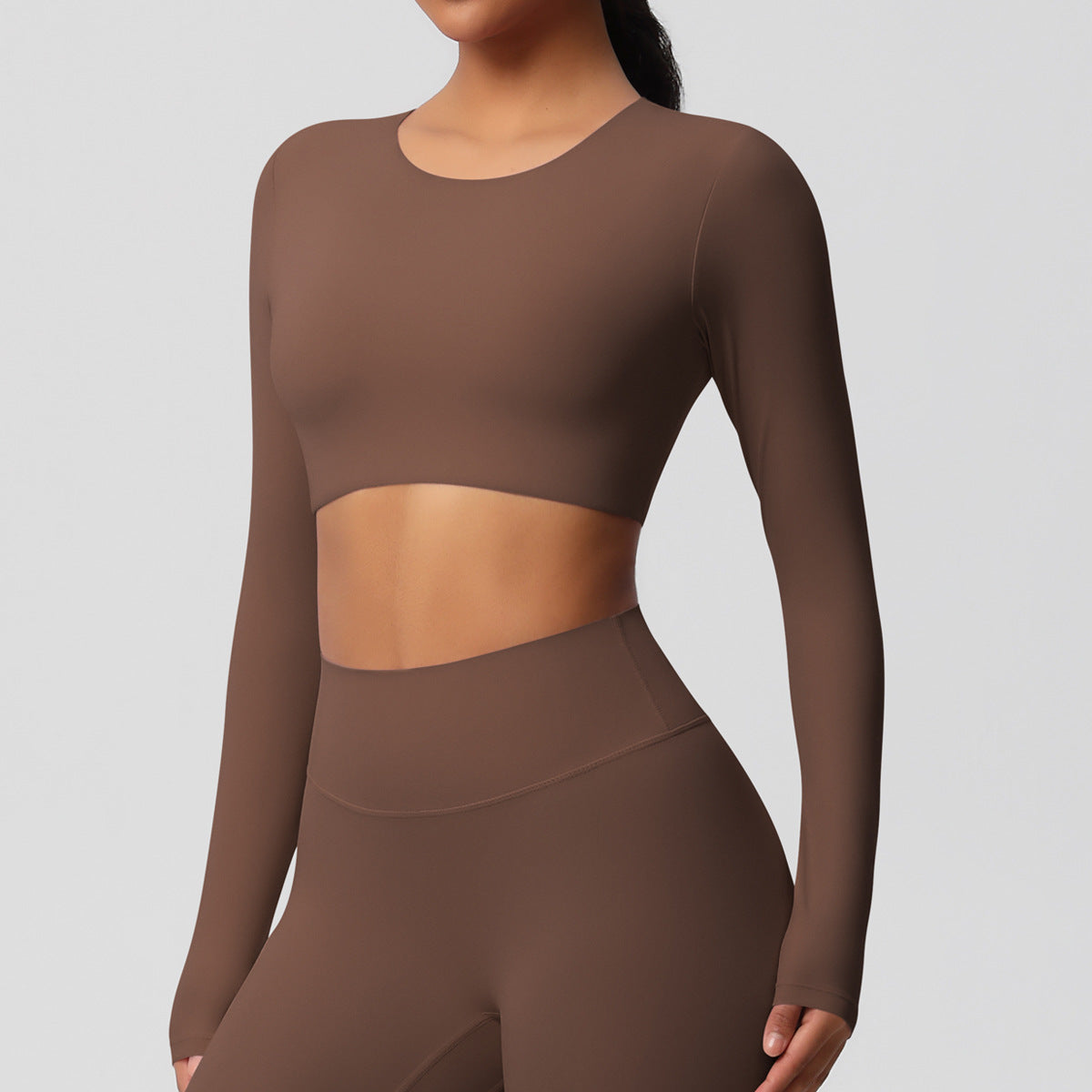 Double-sided sanding tight-fitting long-sleeved yoga clothes with chest pads Pilates running long-sleeved tops
