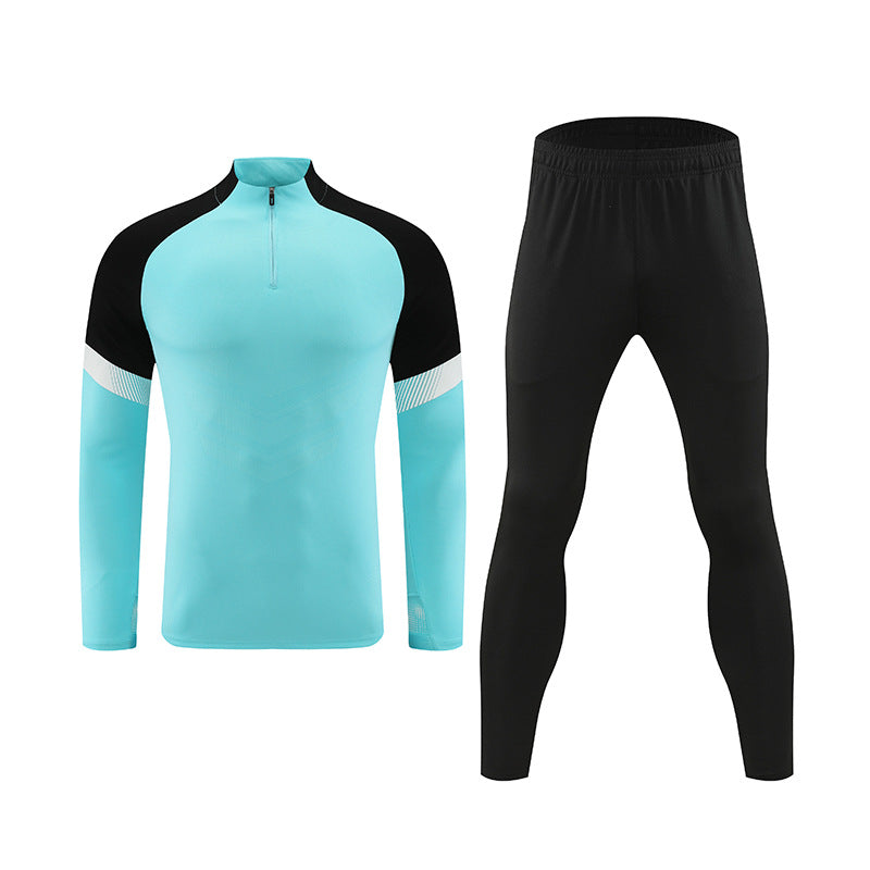 Half-zipper long-sleeved football training suit for children's autumn and winter football clothes for adults' outdoor running and leisure clothes.