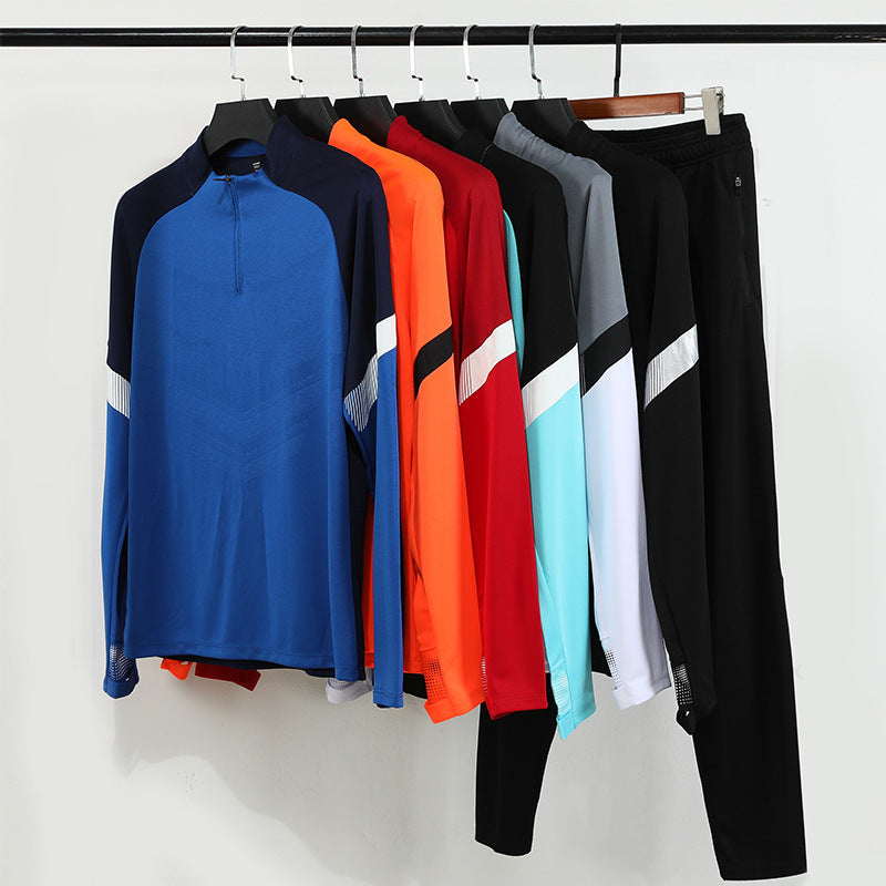 Half-zipper long-sleeved football training suit for children's autumn and winter football clothes for adults' outdoor running and leisure clothes.