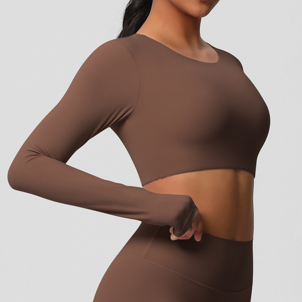 Double-sided sanding tight-fitting long-sleeved yoga clothes with chest pads Pilates running long-sleeved tops