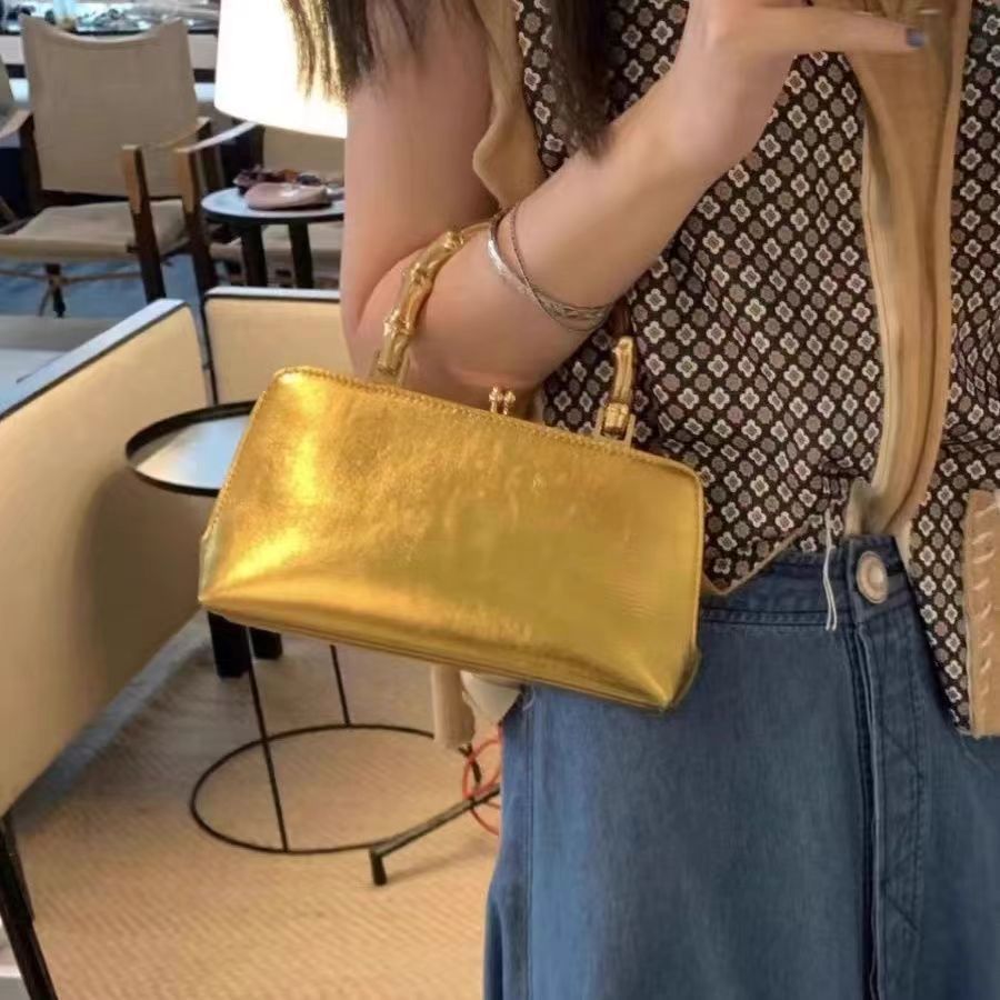 Golden ladies handbag mini diagonal shoulder bag