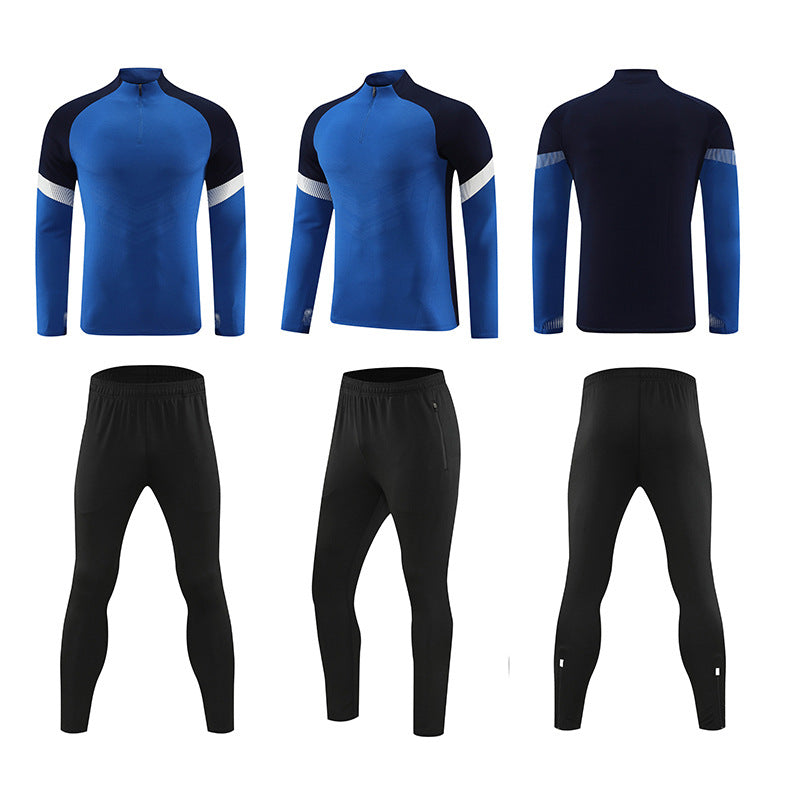 Half-zipper long-sleeved football training suit for children's autumn and winter football clothes for adults' outdoor running and leisure clothes.