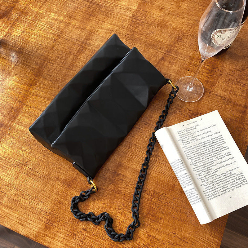Spring new fashion Joker geometric thick chain bag texture shoulder crossbody bag