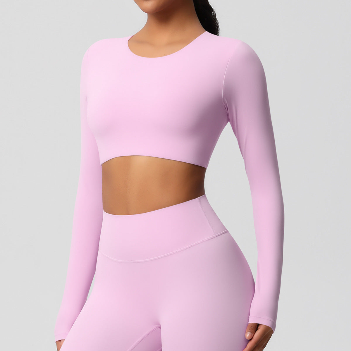 Double-sided sanding tight-fitting long-sleeved yoga clothes with chest pads Pilates running long-sleeved tops