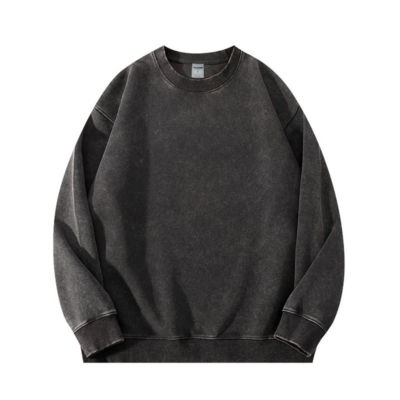 Retro old solid color sweater with round neck and long sleeves for men and women