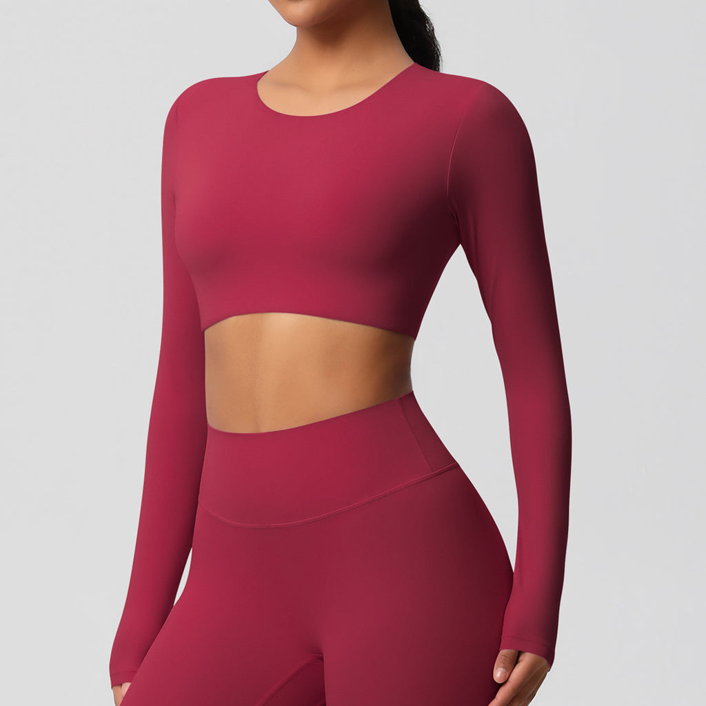 Double-sided sanding tight-fitting long-sleeved yoga clothes with chest pads Pilates running long-sleeved tops