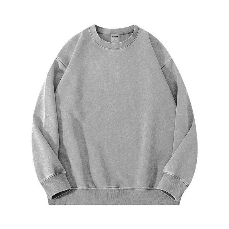 Retro old solid color sweater with round neck and long sleeves for men and women