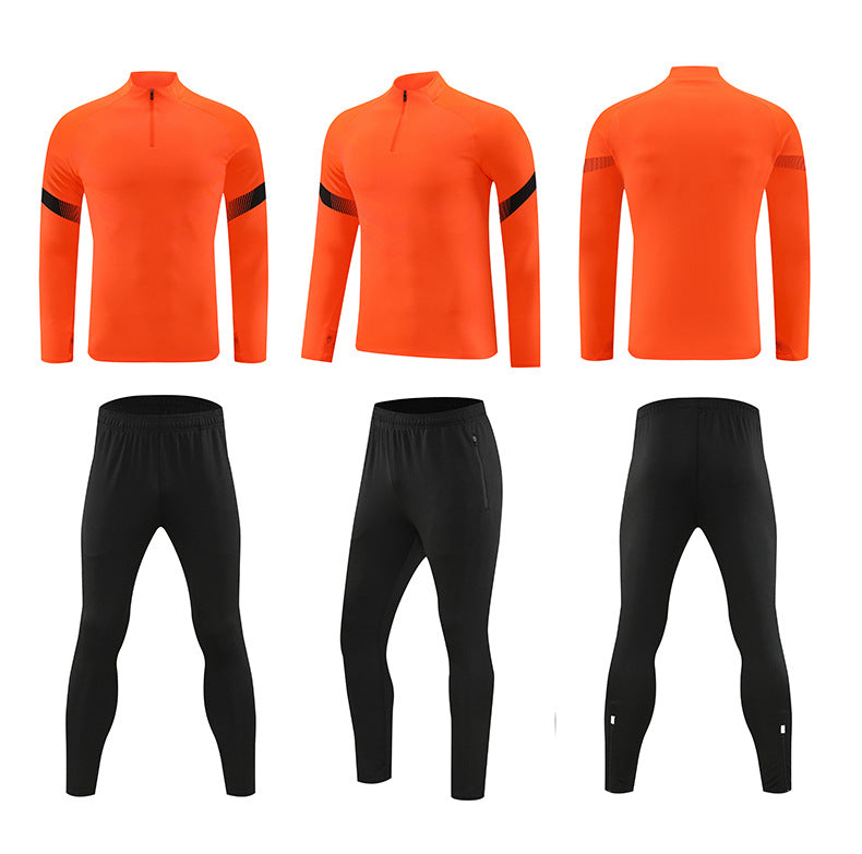 Half-zipper long-sleeved football training suit for children's autumn and winter football clothes for adults' outdoor running and leisure clothes.