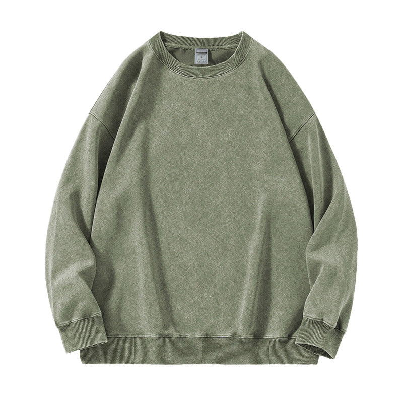 Retro old solid color sweater with round neck and long sleeves for men and women