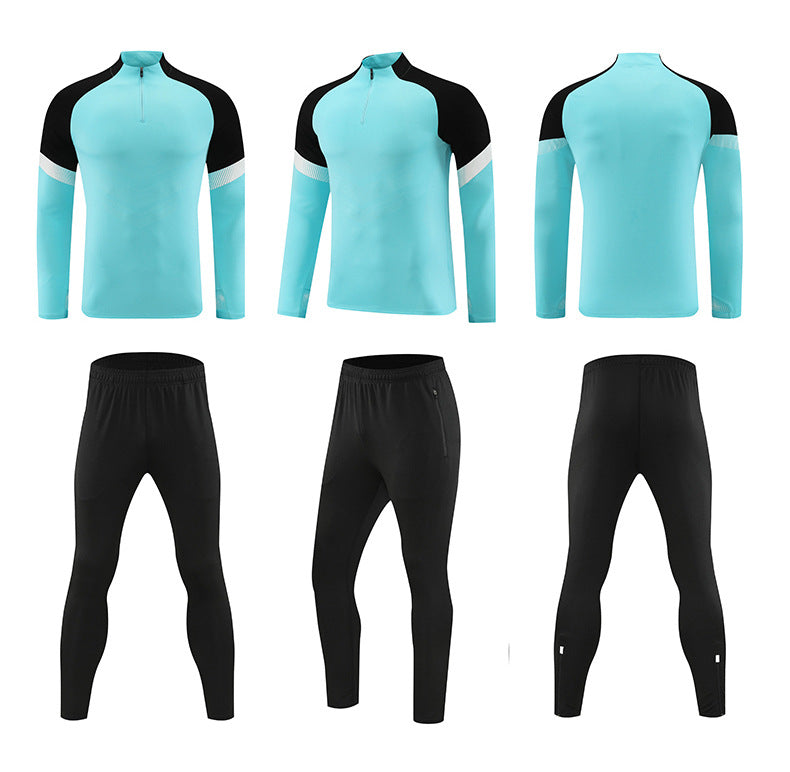Half-zipper long-sleeved football training suit for children's autumn and winter football clothes for adults' outdoor running and leisure clothes.