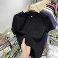 Elastic thread cotton shoulder casual solid color short sleeve T-shirt women's new slim bottoming shirt