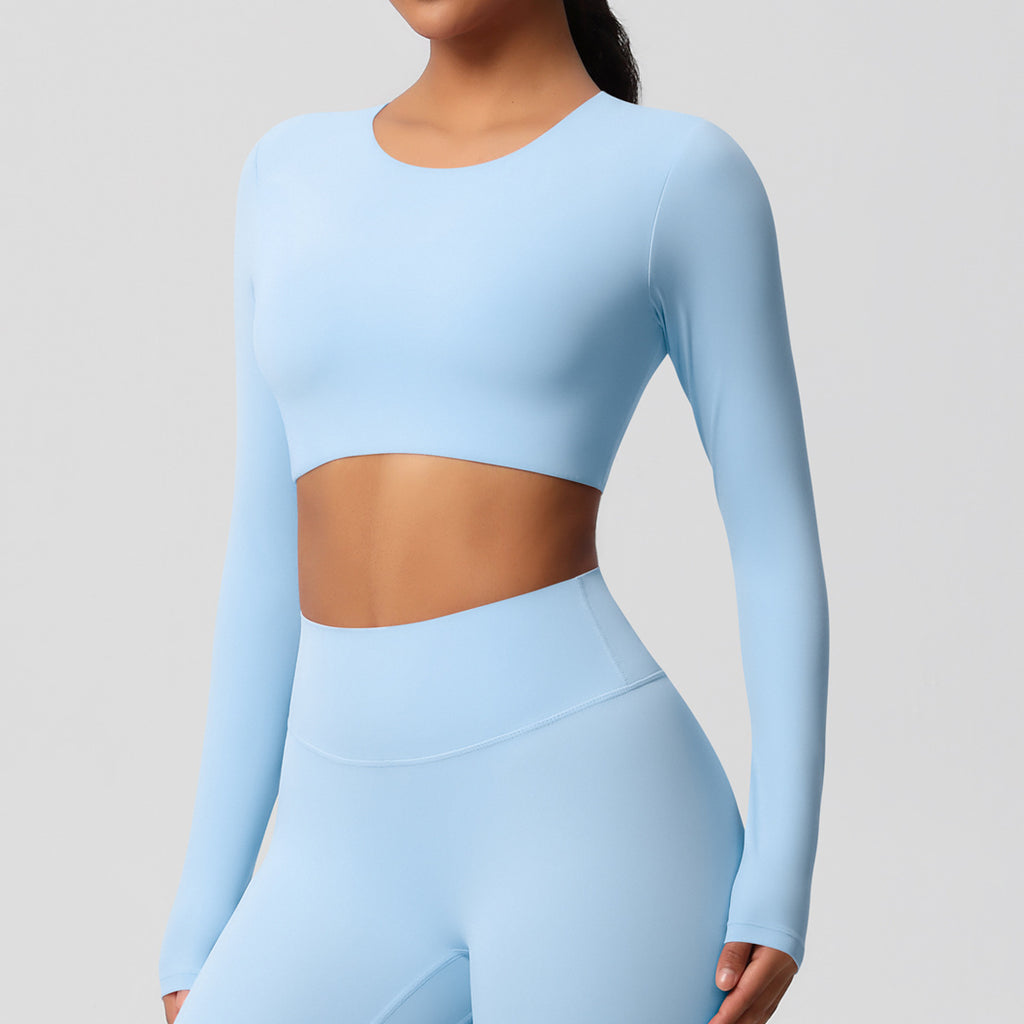 Double-sided sanding tight-fitting long-sleeved yoga clothes with chest pads Pilates running long-sleeved tops