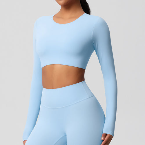 Double-sided sanding tight-fitting long-sleeved yoga clothes with chest pads Pilates running long-sleeved tops