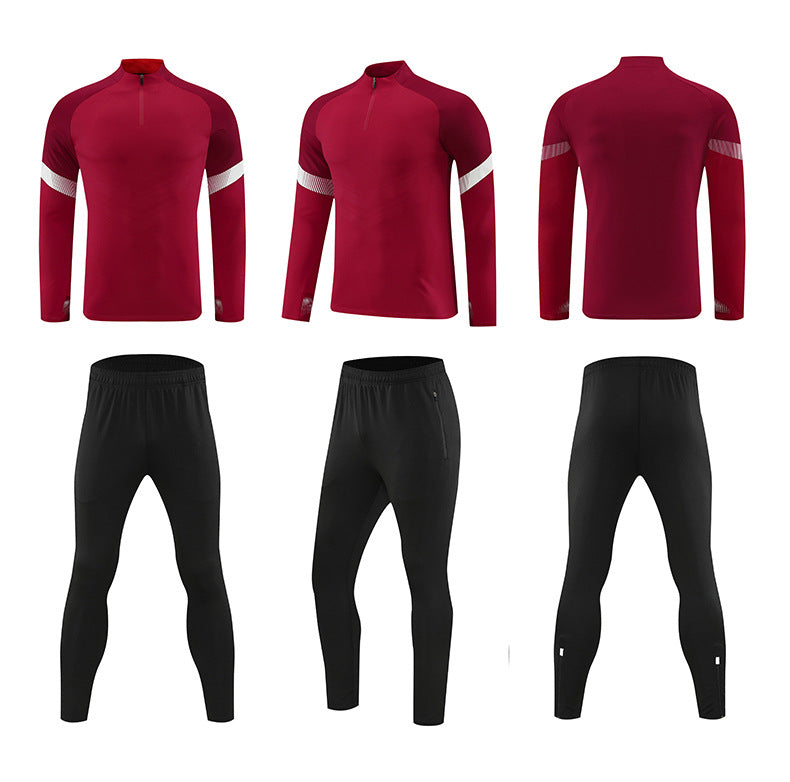 Half-zipper long-sleeved football training suit for children's autumn and winter football clothes for adults' outdoor running and leisure clothes.