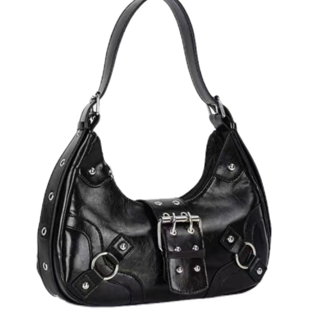 Personality new motorcycle one-shoulder handbag rivet fold underarm bag