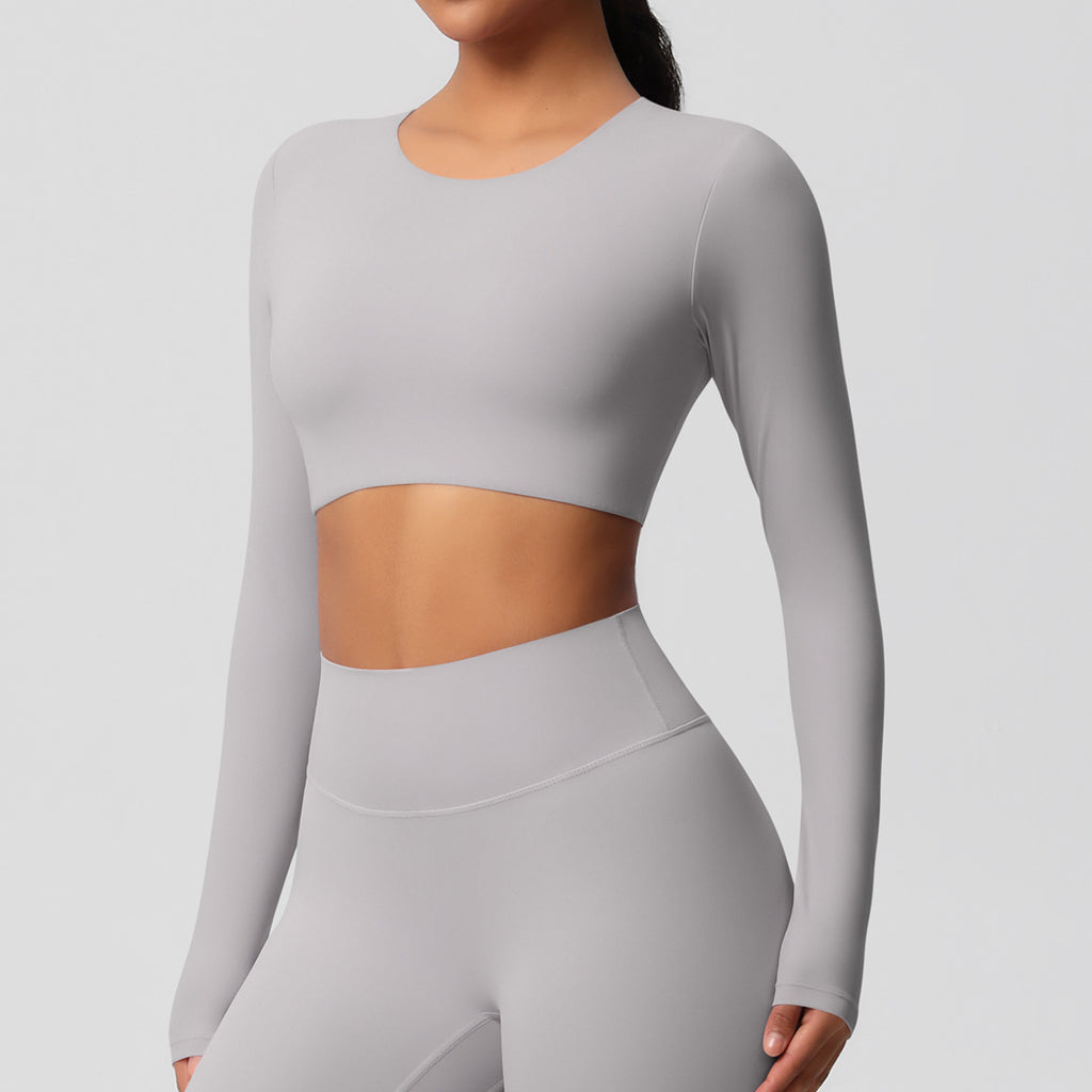 Double-sided sanding tight-fitting long-sleeved yoga clothes with chest pads Pilates running long-sleeved tops