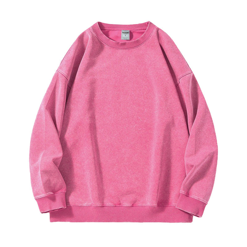 Retro old solid color sweater with round neck and long sleeves for men and women