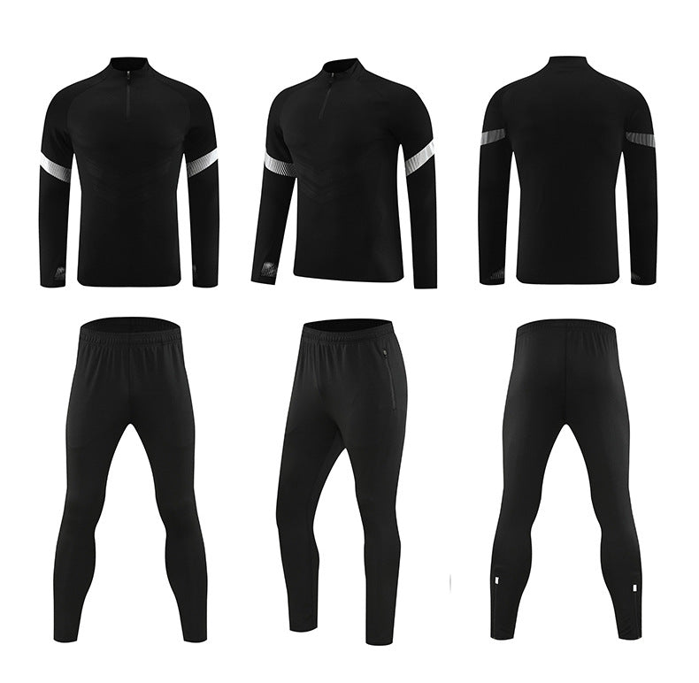 Half-zipper long-sleeved football training suit for children's autumn and winter football clothes for adults' outdoor running and leisure clothes.