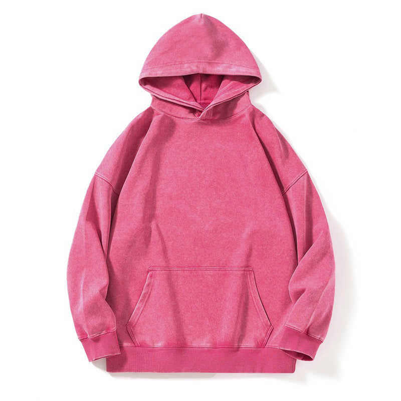 Solid color to make old loose long-sleeved hooded cotton sweater