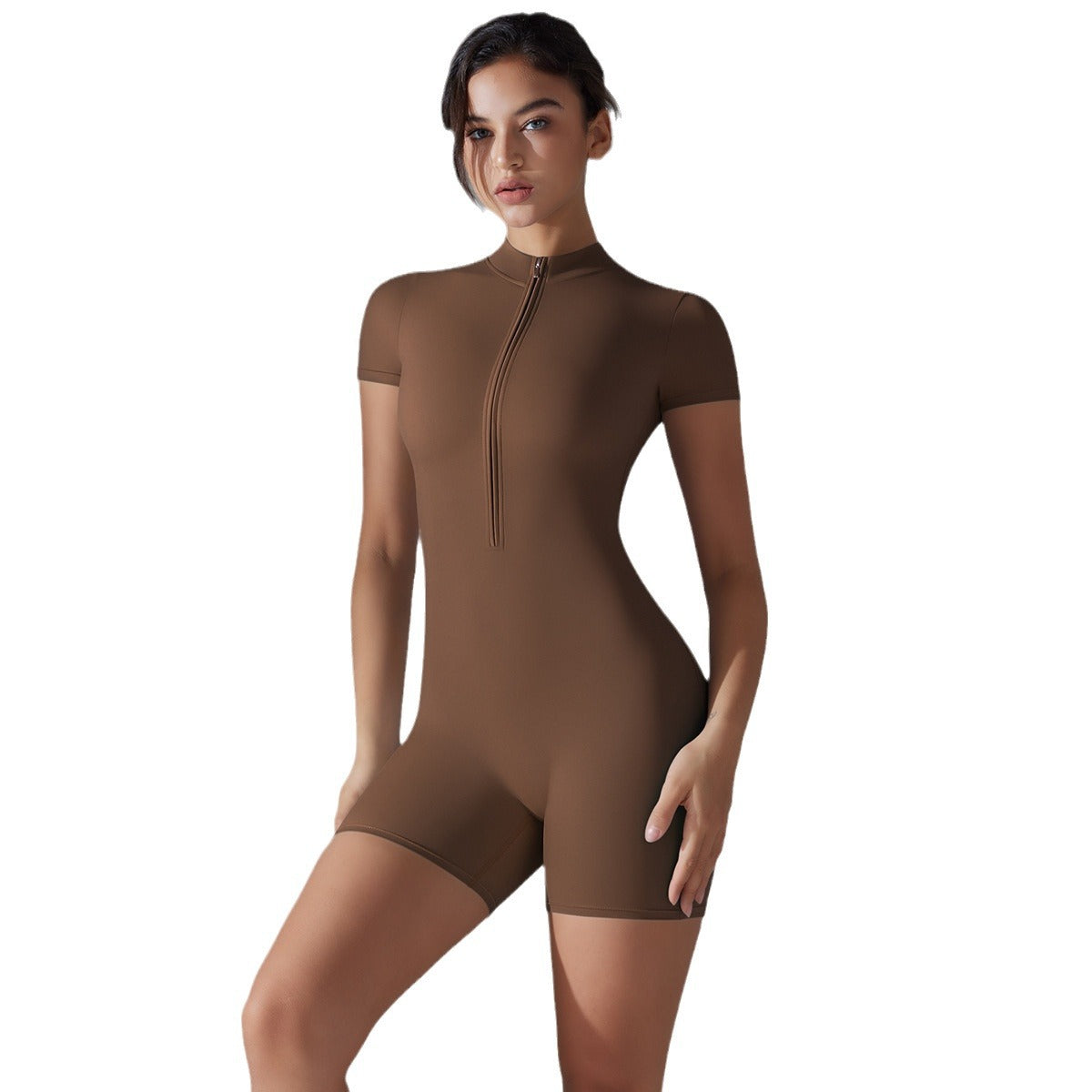 Summer zipper short sleeve shorts yoga jumpsuit