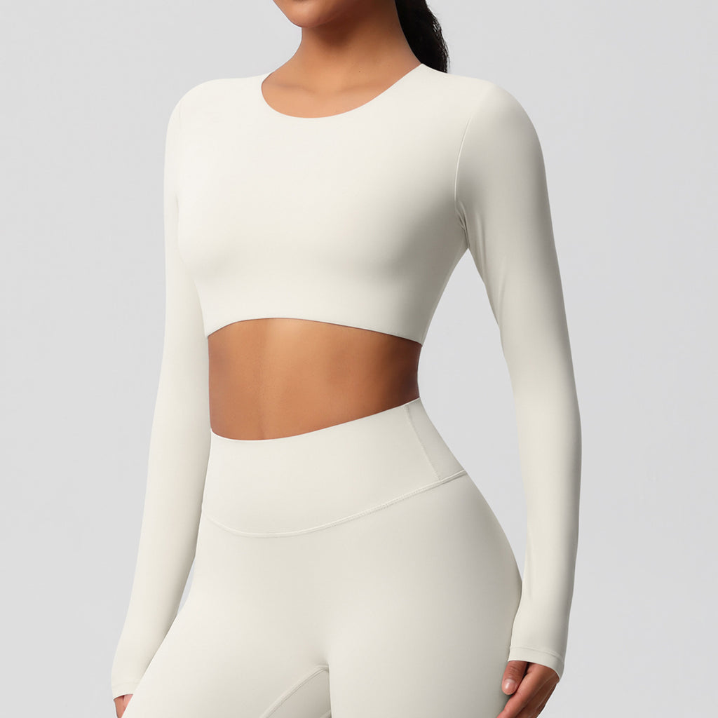 Double-sided sanding tight-fitting long-sleeved yoga clothes with chest pads Pilates running long-sleeved tops
