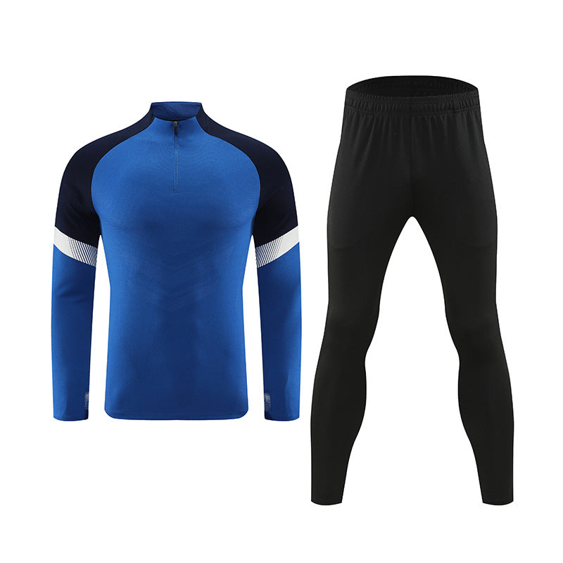 Half-zipper long-sleeved football training suit for children's autumn and winter football clothes for adults' outdoor running and leisure clothes.