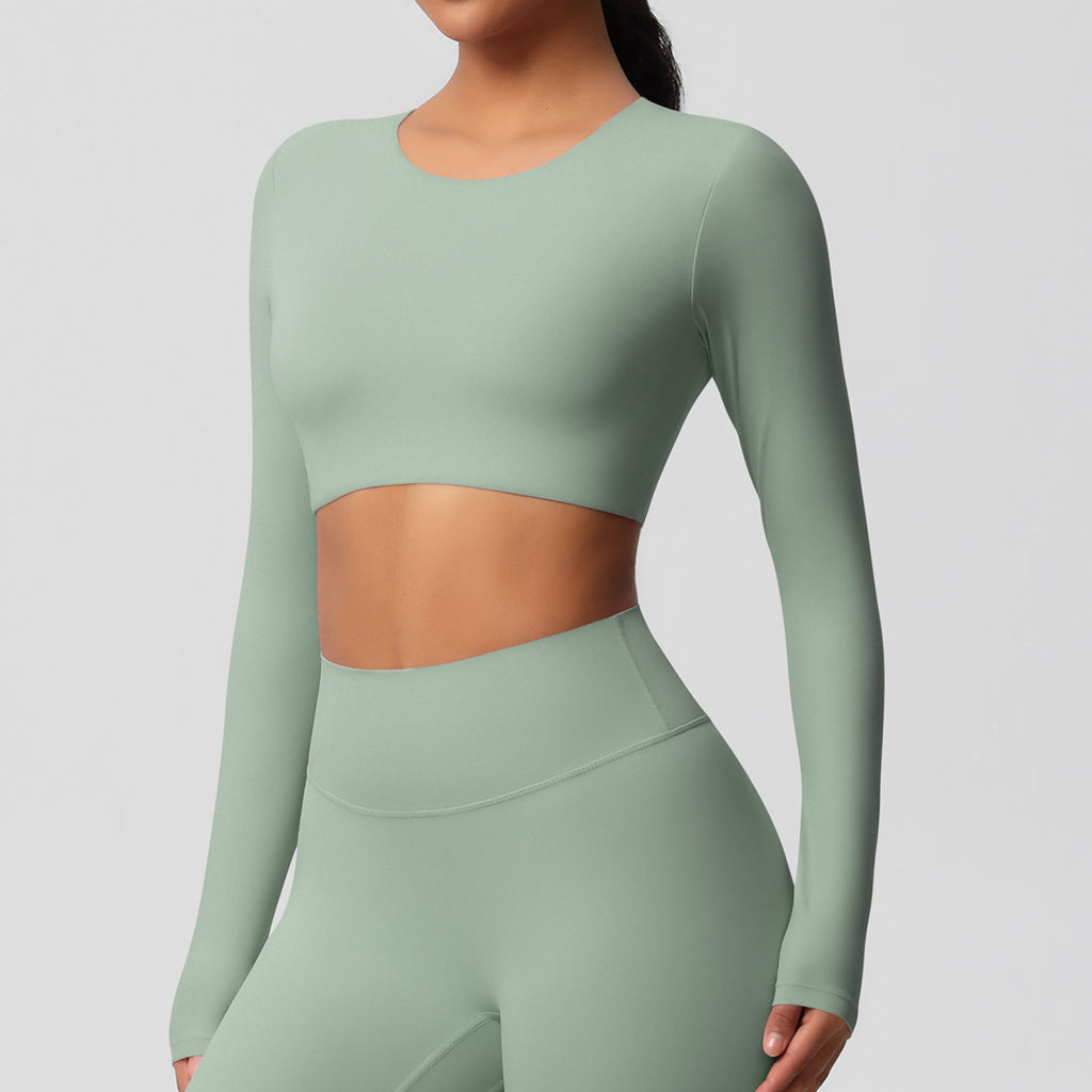 Double-sided sanding tight-fitting long-sleeved yoga clothes with chest pads Pilates running long-sleeved tops