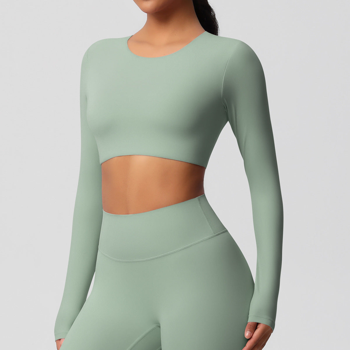 Double-sided sanding tight-fitting long-sleeved yoga clothes with chest pads Pilates running long-sleeved tops
