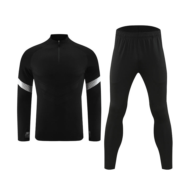 Half-zipper long-sleeved football training suit for children's autumn and winter football clothes for adults' outdoor running and leisure clothes.