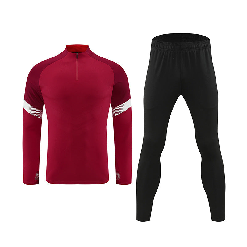 Half-zipper long-sleeved football training suit for children's autumn and winter football clothes for adults' outdoor running and leisure clothes.