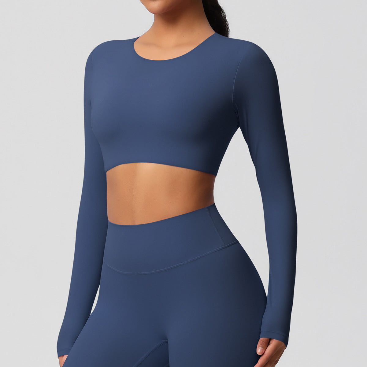 Double-sided sanding tight-fitting long-sleeved yoga clothes with chest pads Pilates running long-sleeved tops