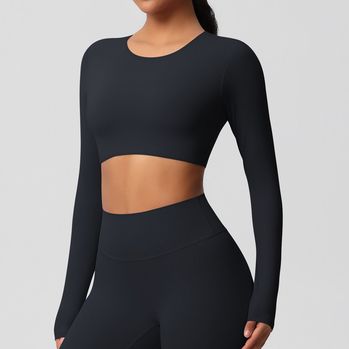 Double-sided sanding tight-fitting long-sleeved yoga clothes with chest pads Pilates running long-sleeved tops