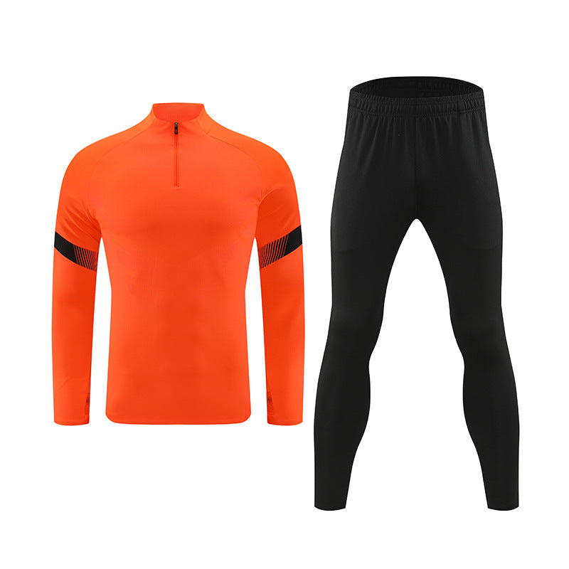 Half-zipper long-sleeved football training suit for children's autumn and winter football clothes for adults' outdoor running and leisure clothes.