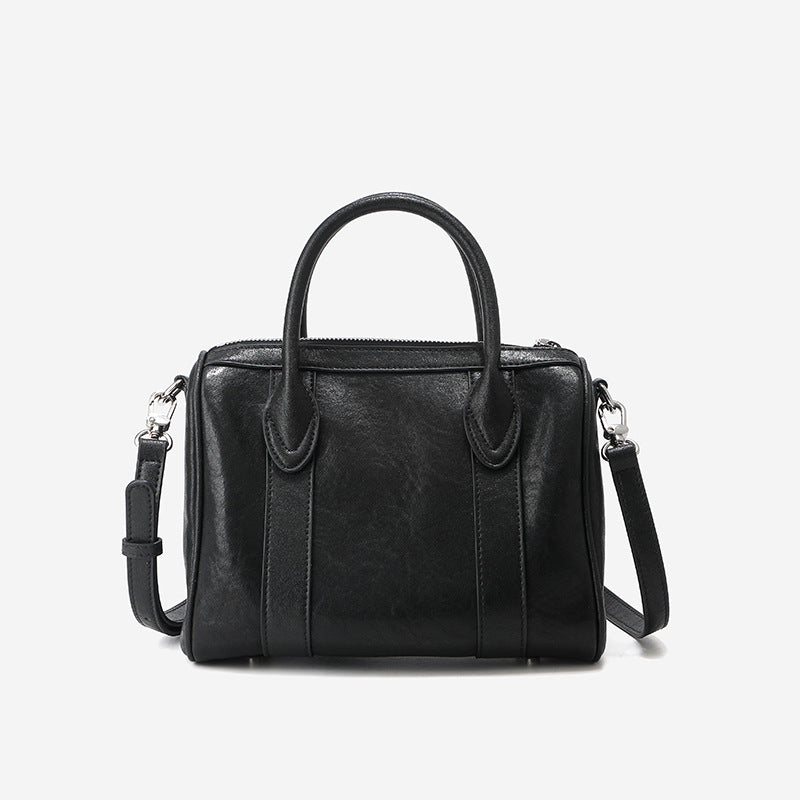 Large capacity Boston bag cowhide niche handbag commuter crossbody single shoulder pillow bag