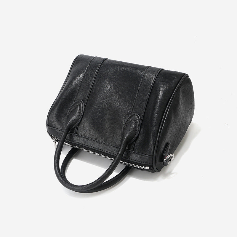 Large capacity Boston bag cowhide niche handbag commuter crossbody single shoulder pillow bag