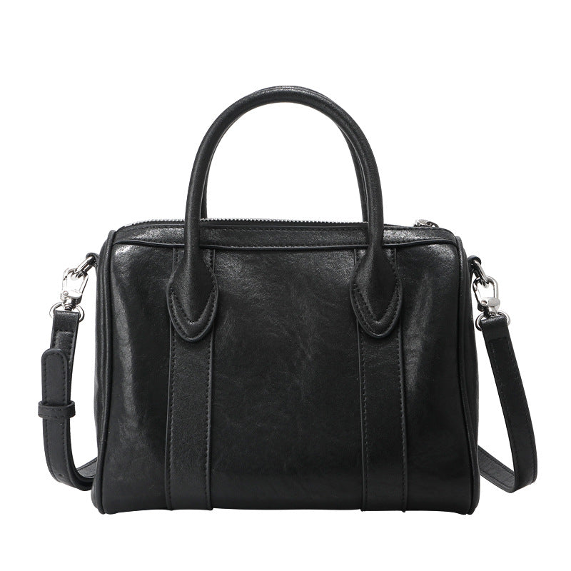 Large capacity Boston bag cowhide niche handbag commuter crossbody single shoulder pillow bag